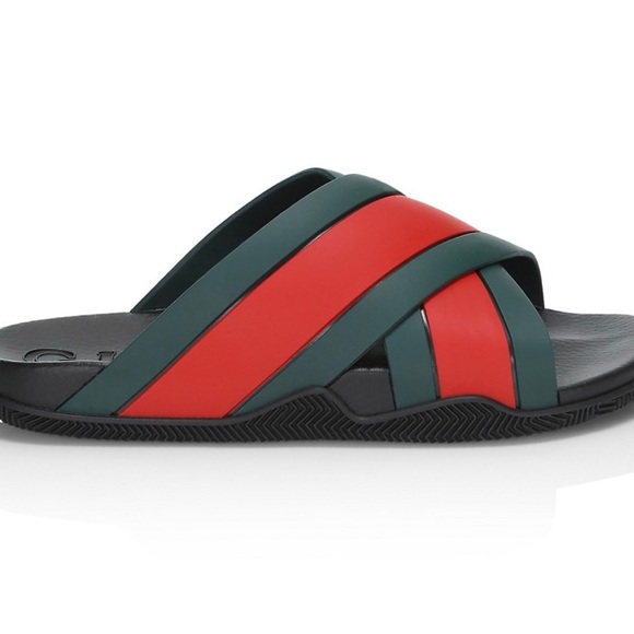 Gucci Rubber Slide Sandals With Web - Picture 2 of 12